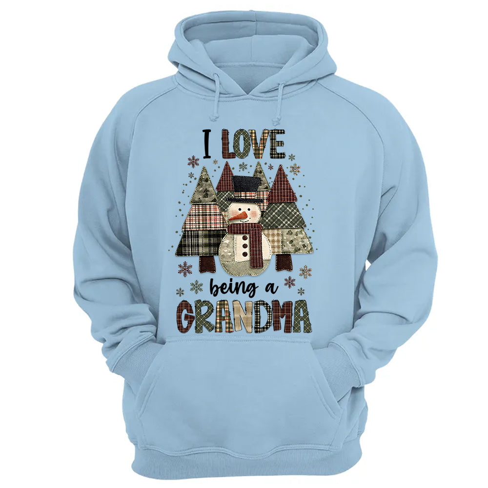 I Love Being Grandma Shirt - Personalized 2D Patchwork Snowman Sweatshirt For Grandmas NA04