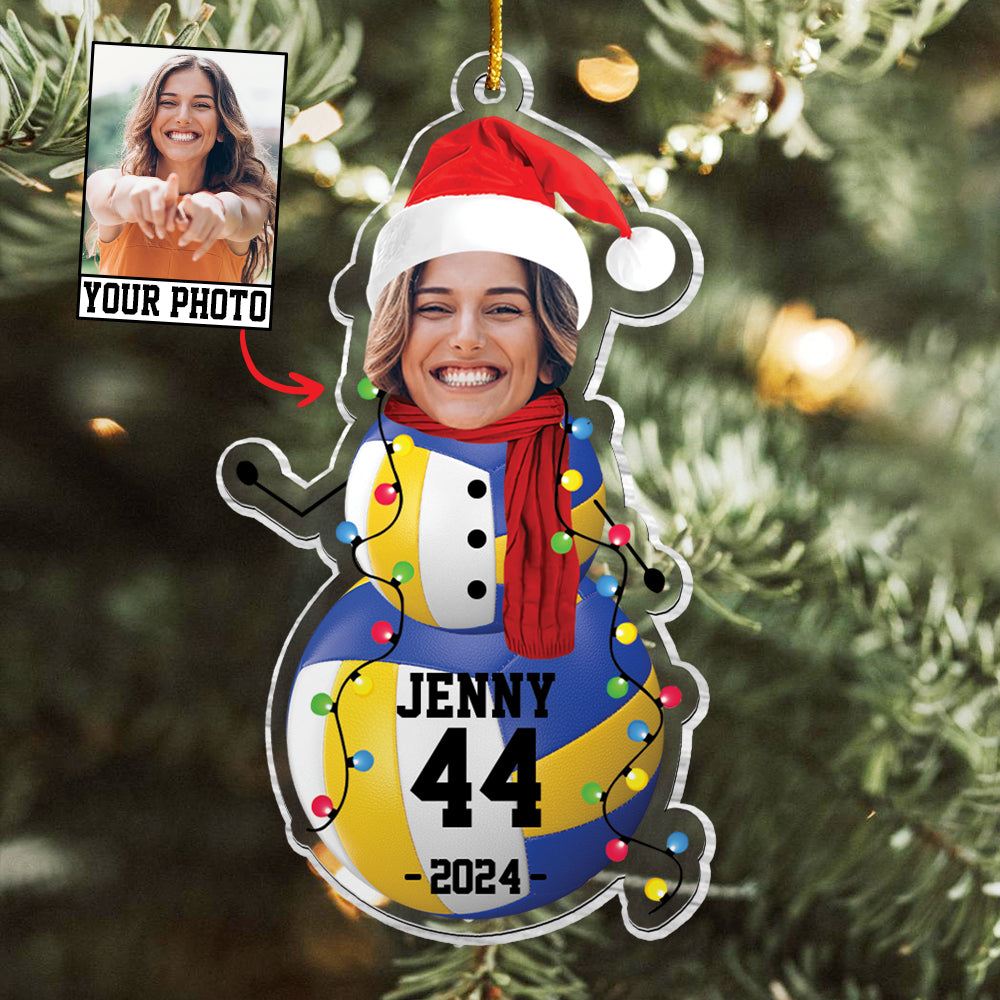 Custom Photo Volleyball Snowman Ornament - Gifts For Players, Team, Boys - Personalized Acrylic Ornament Tu20