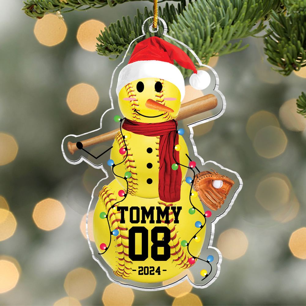 Softball Snowman - Gifts For Players, Team, Boys - Personalized Acrylic Ornament Tu20