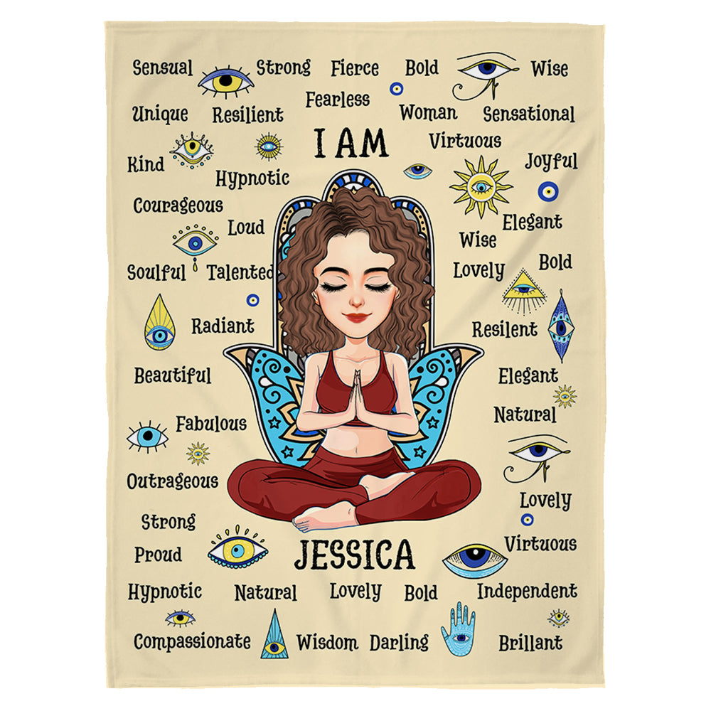 Evil Eyes I Am Women I Am Strong Love Myself - Fearless & Unique Girl - Custom Blanket For Yoga Lovers - Personalized Cute Gifts NA04 Tu20