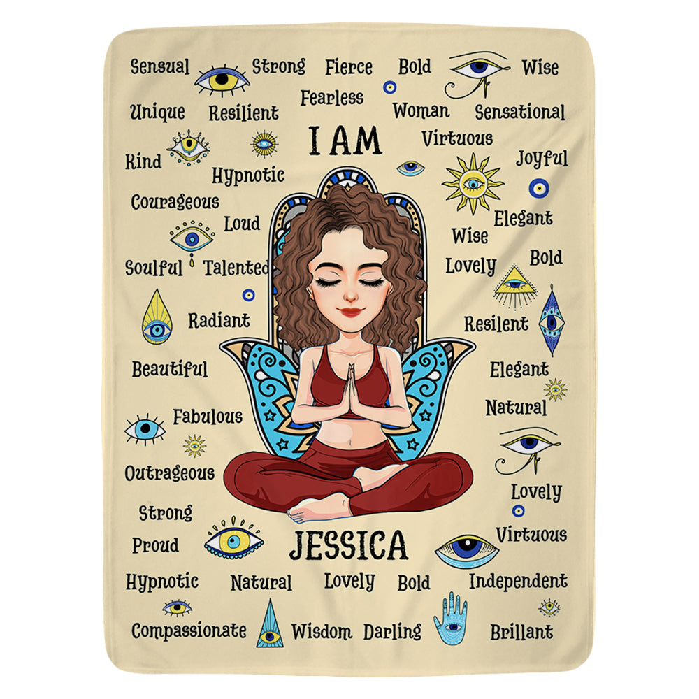 Evil Eyes I Am Women I Am Strong Love Myself - Fearless & Unique Girl - Custom Blanket For Yoga Lovers - Personalized Cute Gifts NA04 Tu20