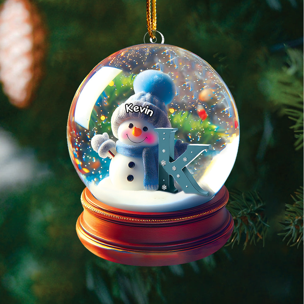 Custom Name Snowman Initial Glass Ball Ornament - N3005 VH01