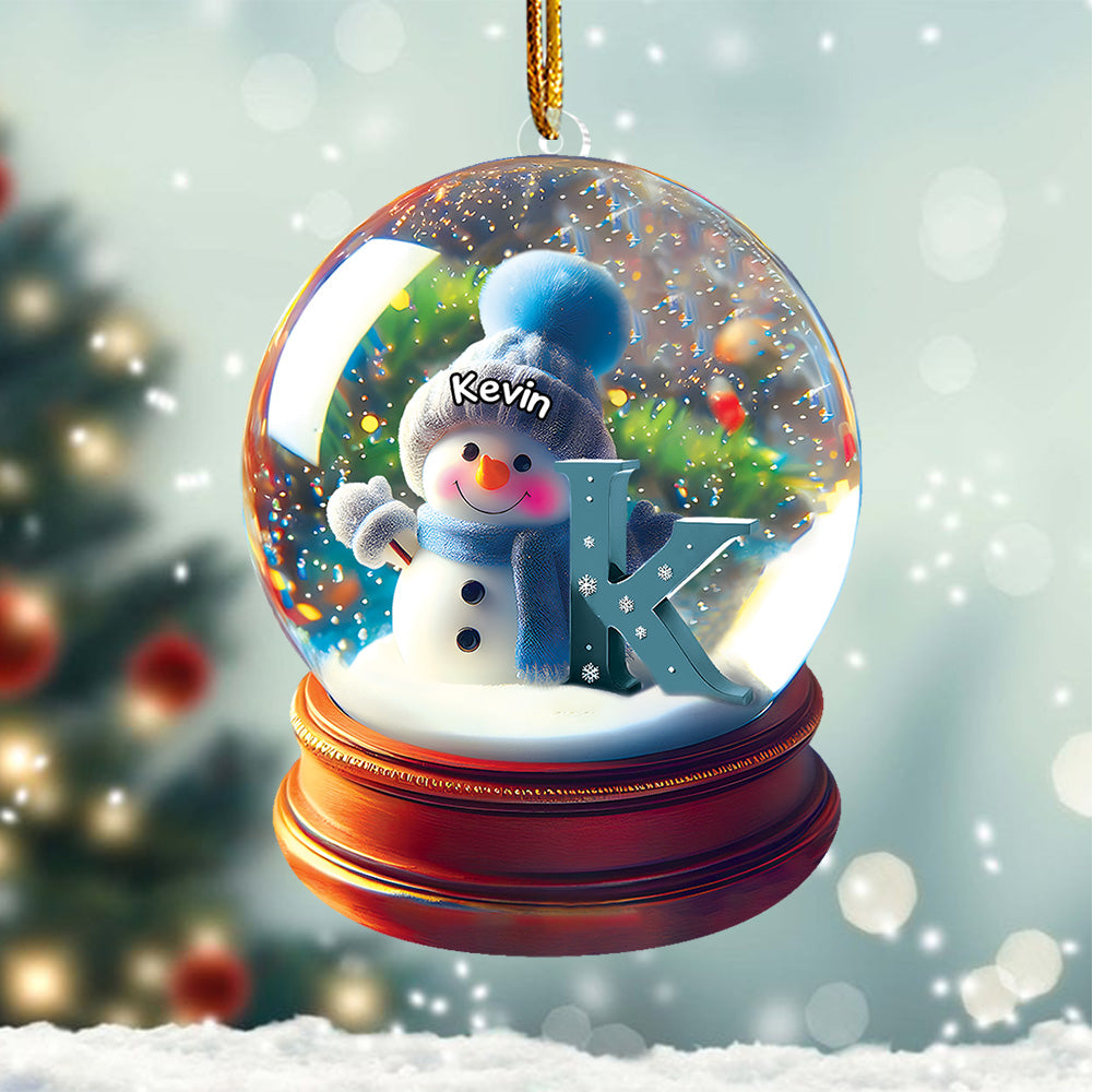 Custom Name Snowman Initial Glass Ball Ornament - N3005 VH01