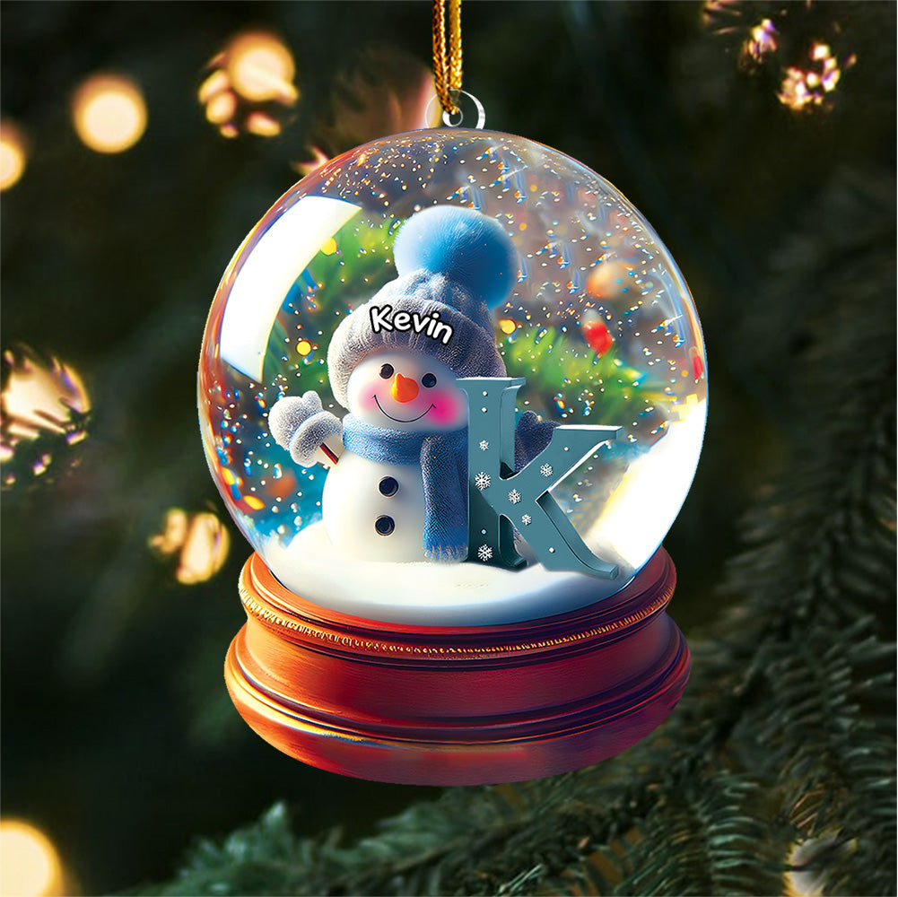 Custom Name Snowman Initial Glass Ball Ornament - N3005 VH01