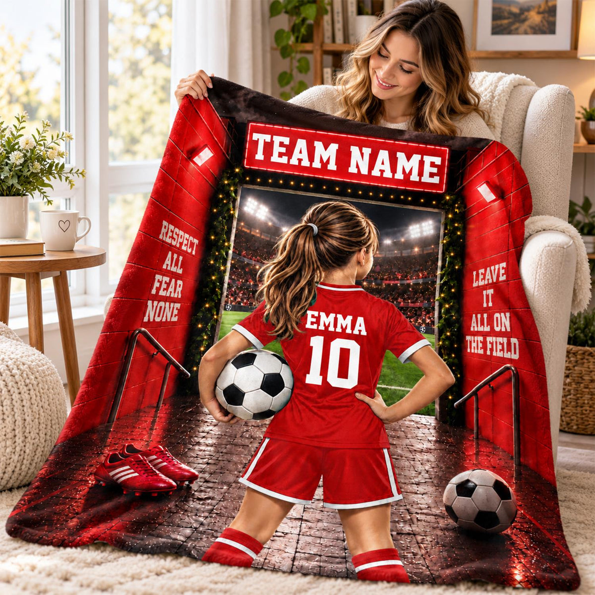 Personalized Soccer Blanket, Custom Soccer Player Blanket with Name & Number, Soccer Mom Gift, Sports Boys & Girl Na02 Hv01
