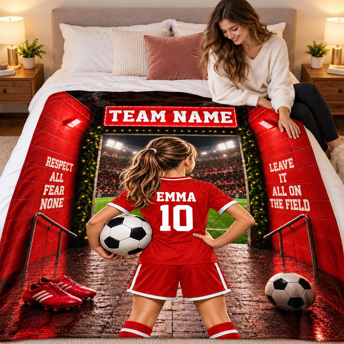 Personalized Soccer Blanket, Custom Soccer Player Blanket with Name & Number, Soccer Mom Gift, Sports Boys & Girl Na02 Hv01