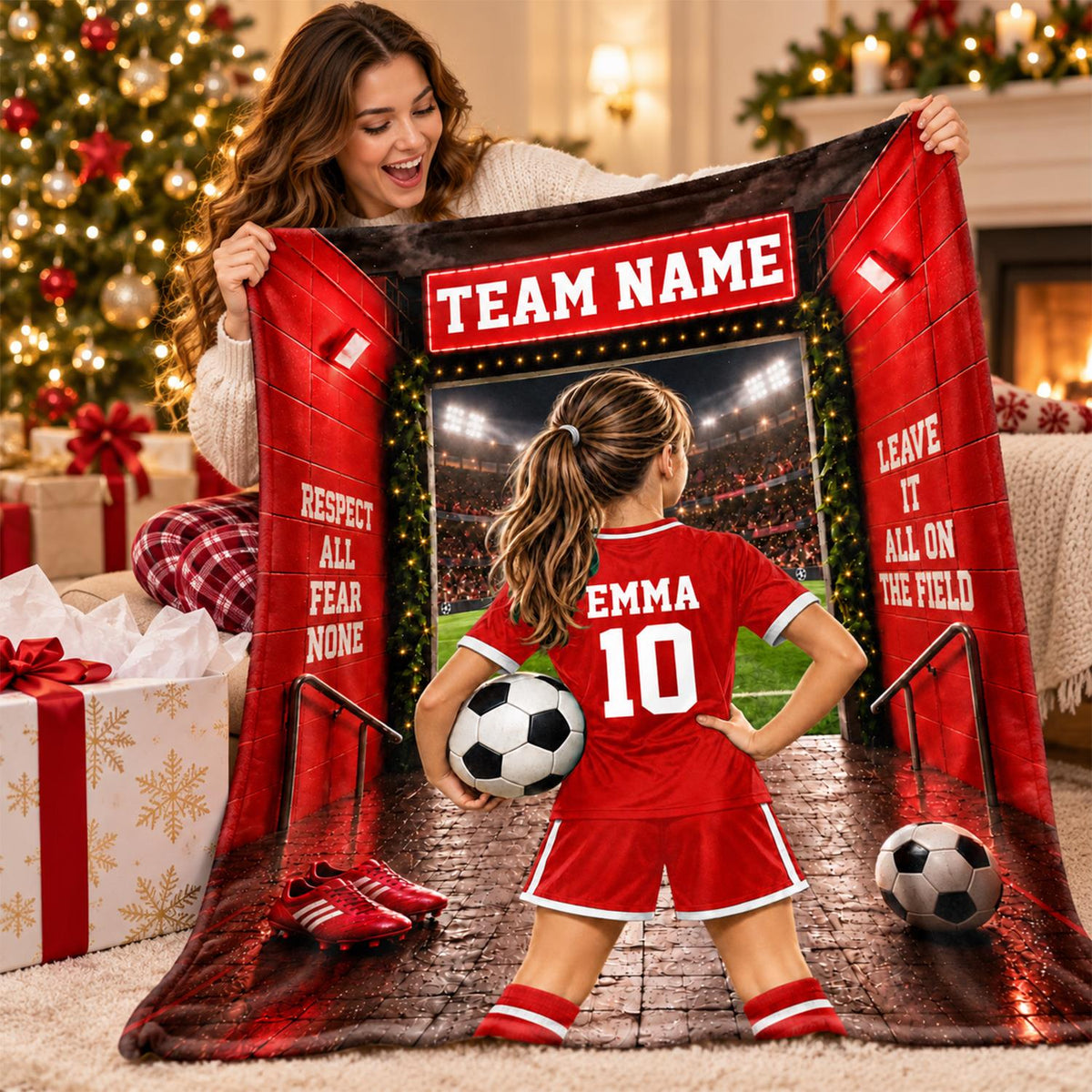 Personalized Soccer Blanket, Custom Soccer Player Blanket with Name & Number, Soccer Mom Gift, Sports Boys & Girl Na02 Hv01