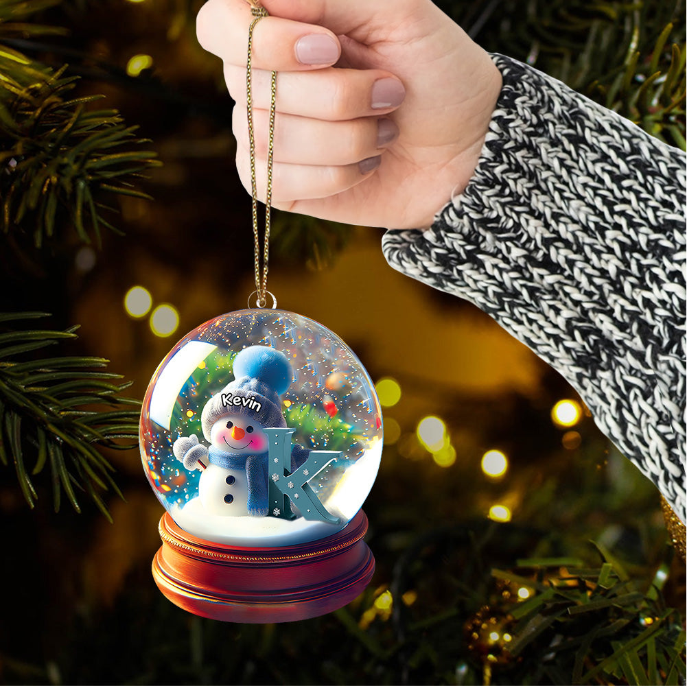Custom Name Snowman Initial Glass Ball Ornament - N3005 VH01