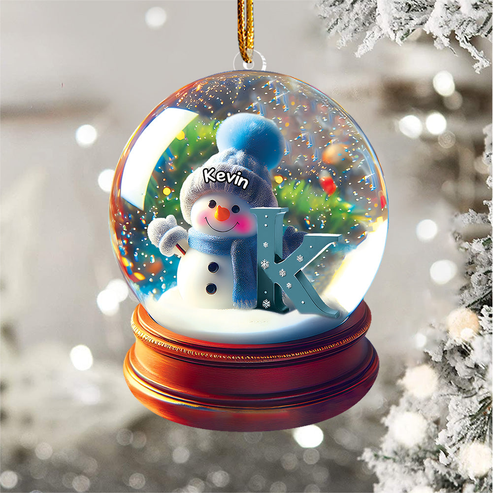Custom Name Snowman Initial Glass Ball Ornament - N3005 VH01