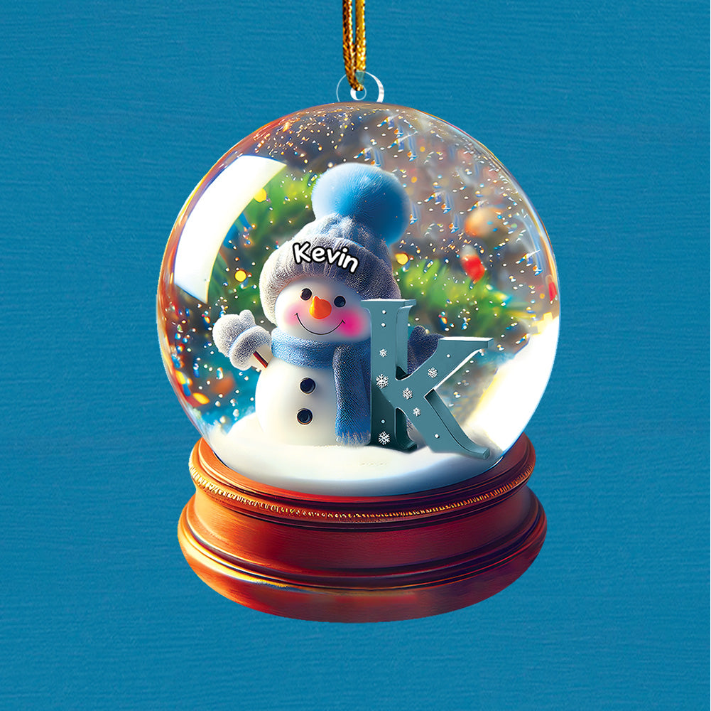 Custom Name Snowman Initial Glass Ball Ornament - N3005 VH01