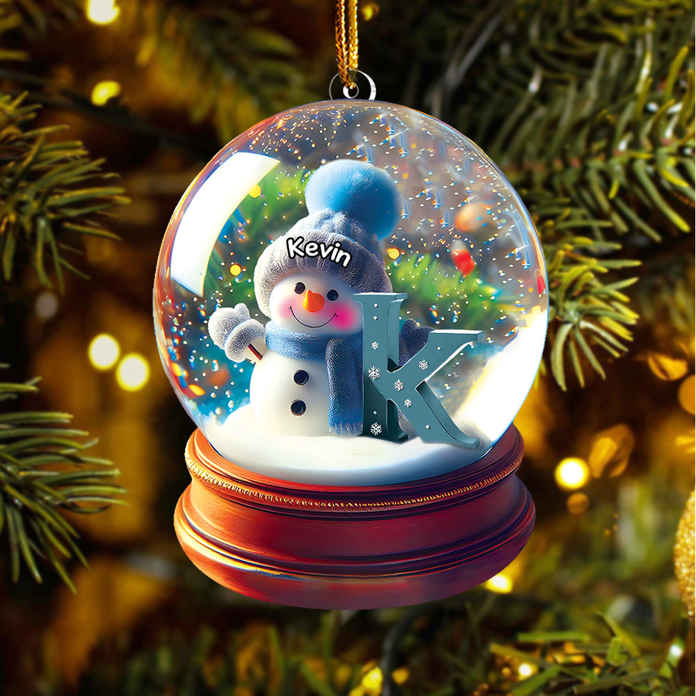 Custom Name Snowman Initial Glass Ball Ornament - N3005 VH01