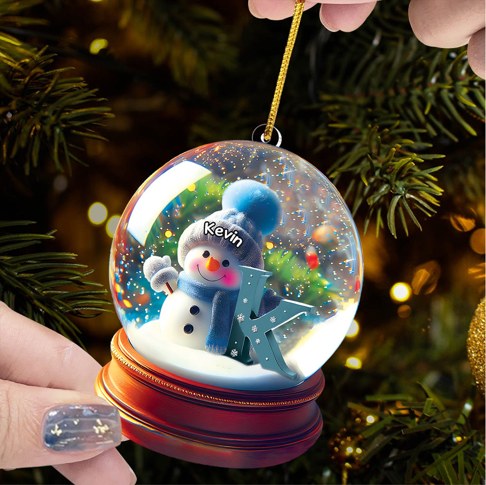 Custom Name Snowman Initial Glass Ball Ornament - N3005 VH01
