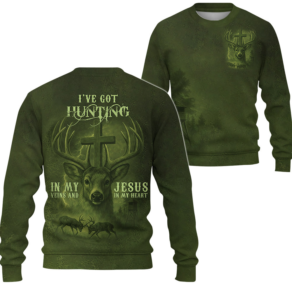 I've Got Hunting In My Veins And Jesus In My Heart All Over Print Shirt Li29