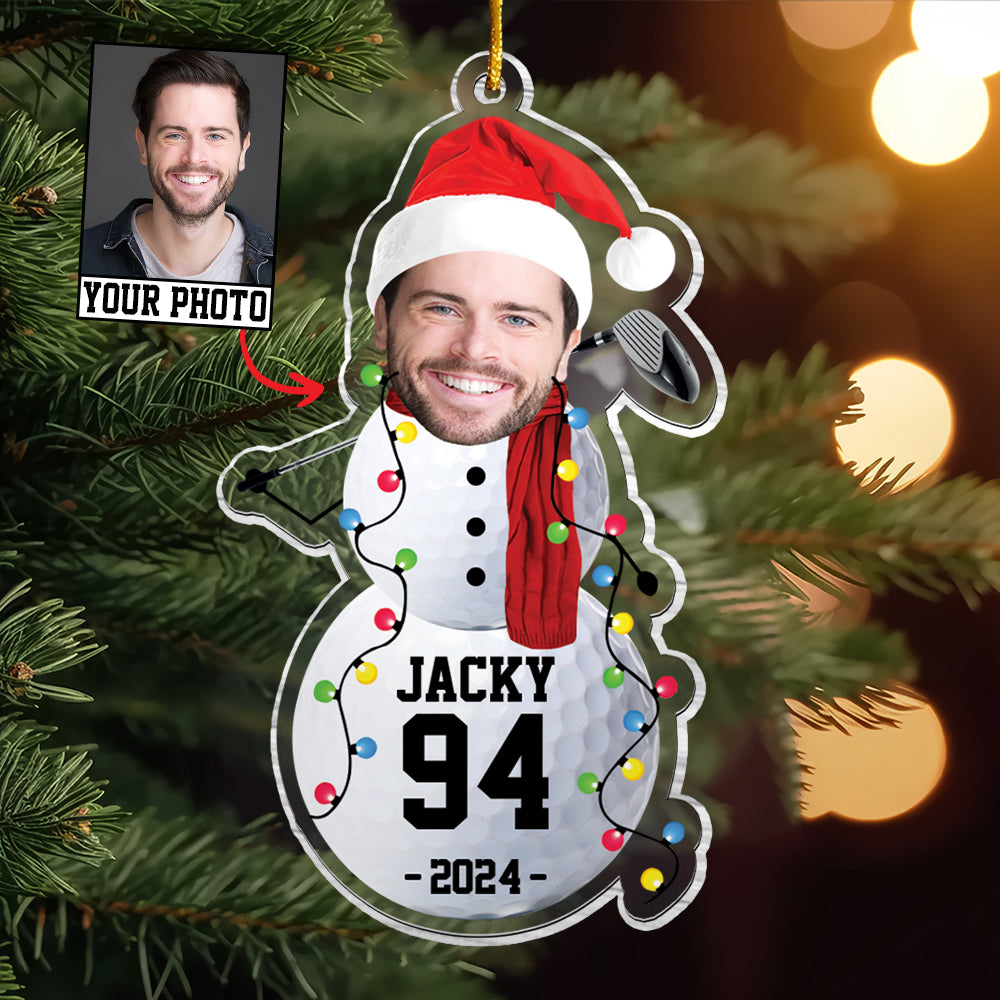 Custom Photo Golf Snowman Ornament - Gifts For Players, Team, Boys - Personalized Acrylic Ornament Tu20