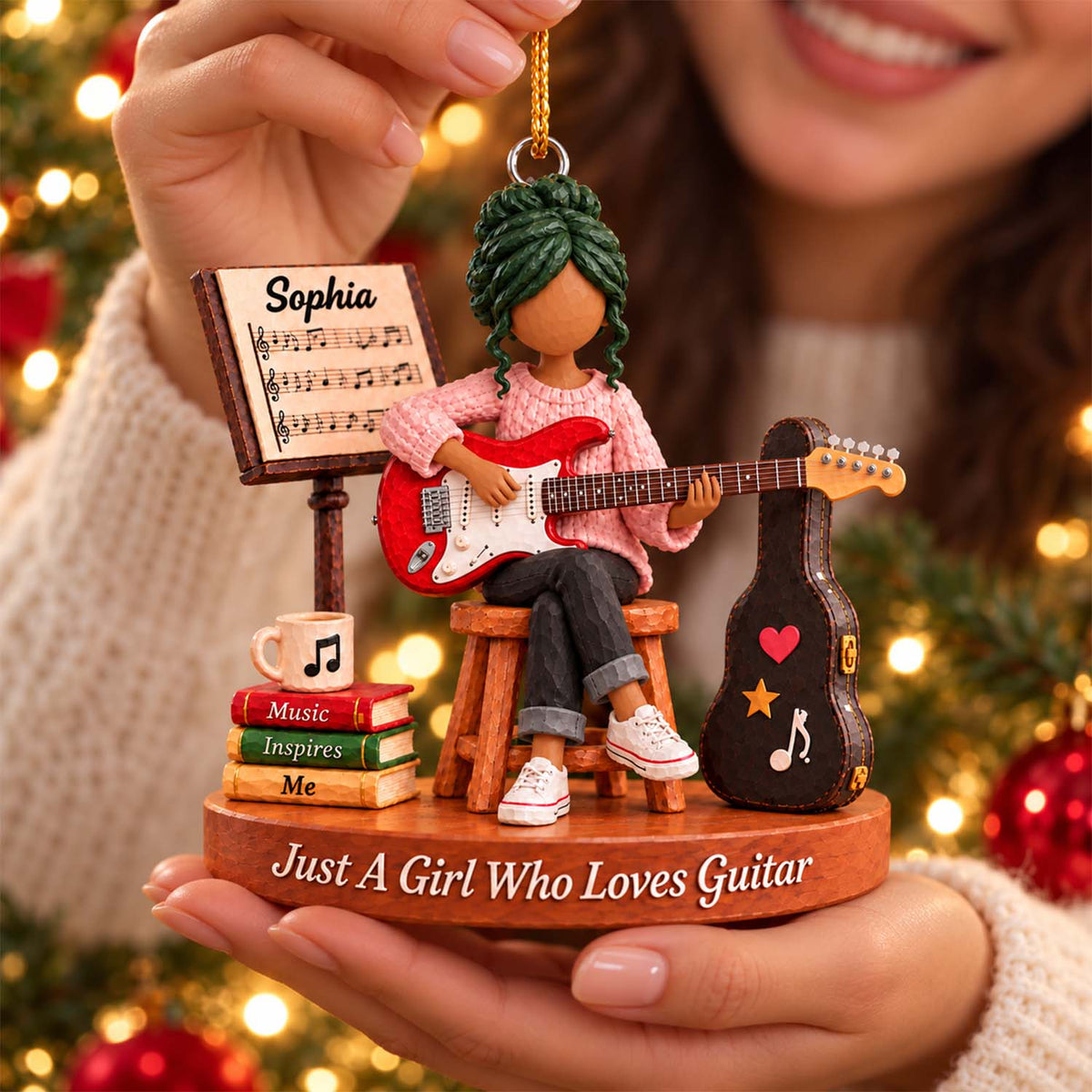 Just A Girl Who Loves Guitar, Personalized Guitar Ornament, Custom Player Name Gift, Gift For Guitar Players Guitar Lovers MI209 Pt99