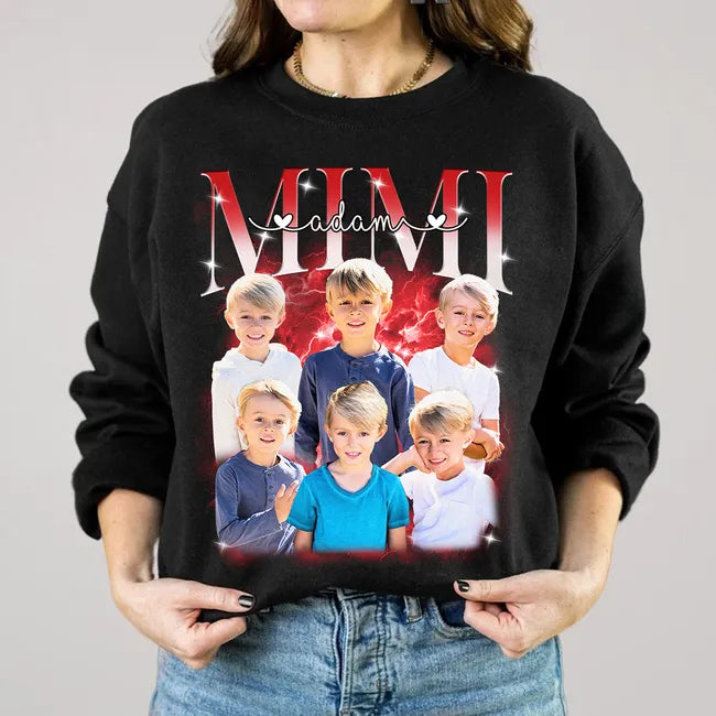 Mimi And Kids Custom Bootleg Rap Tee, Custom Photo Vintage Graphic 90s T-shirt For Mom - Gifts For Grandmas