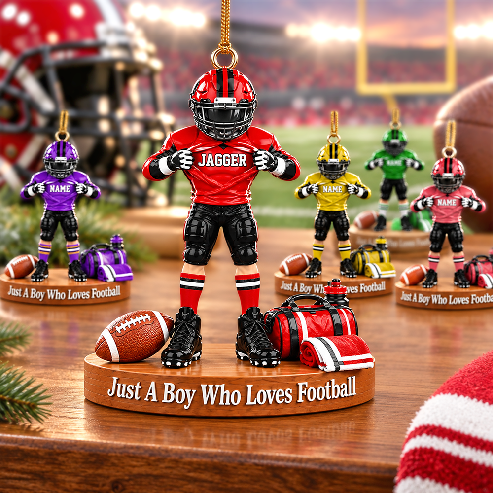 Personalized Football Player Christmas Ornament, Custom Name, Number & Uniform Colors, Just a Boy Who Loves Football Gift New Hv01