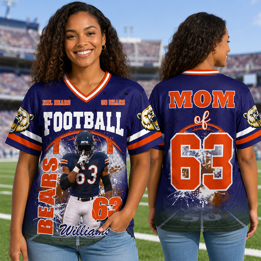 Custom Football Mom Jersey with Photo & Player Number – Personalized Game Day Shirt Hv01