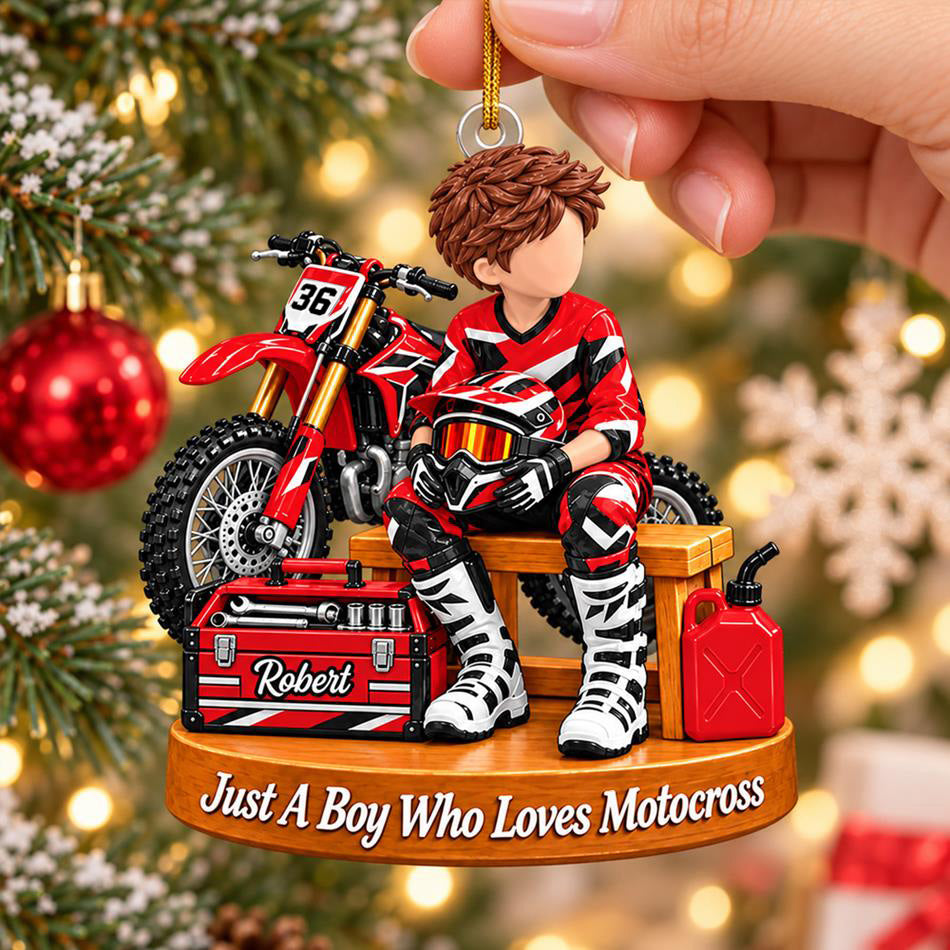 Personalized  Motocross Ornament Just A Boy Who Loves Motocross Custom Player Name & Number Christmas Ornament Gift for Motocross Lovers H2511 Trna