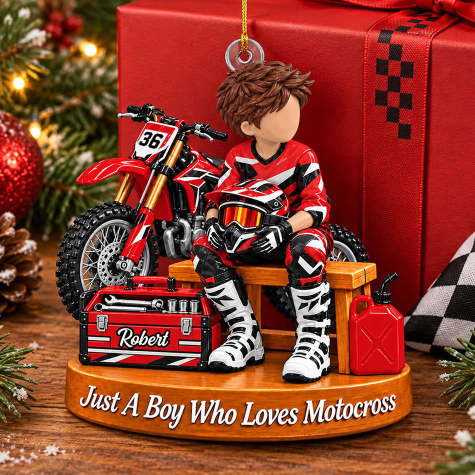 Personalized  Motocross Ornament Just A Boy Who Loves Motocross Custom Player Name & Number Christmas Ornament Gift for Motocross Lovers H2511 Trna