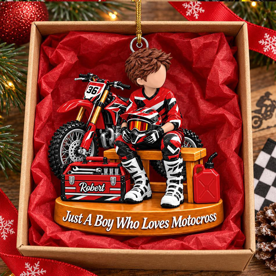 Personalized  Motocross Ornament Just A Boy Who Loves Motocross Custom Player Name & Number Christmas Ornament Gift for Motocross Lovers H2511 Trna