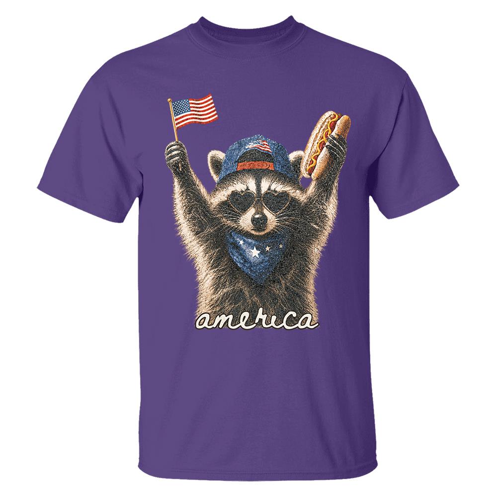 Custom Photo Pet, Feral & Free Racoon Shirt, 4th of July Shirt, USA Independence Day Shirt, Funny Raccoon Tee, Patriotic Shirt, July 4th Gift Nh00