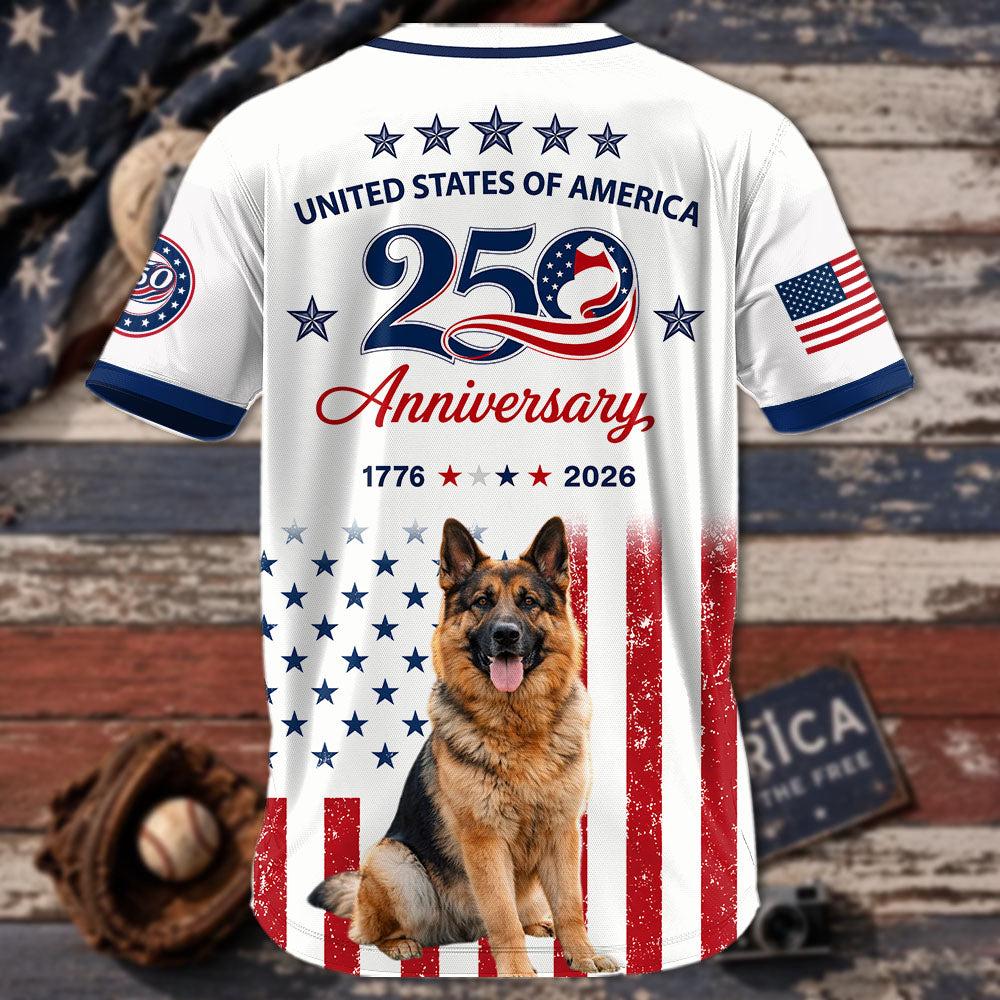Custom Upload Photo German Shepherd USA 250th Anniversary Baseball Jersey 1776-2026 Patriotic Dog Lovers Shirt Pt99