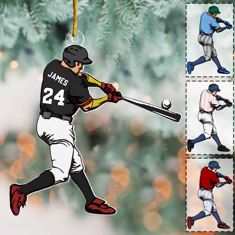 Personalized Baseball Player Ornament, Custom Baseball Christmas Ornament, Playing Baseball Ornament, Gift For Baseball Players