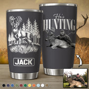 He's Hunting - Washed Tumbler Retro Bootleg Tumbler For Hunting - Personalized Hunting Tumbler Gifts For Husband, Dad, Father's Day T1807 Do99
