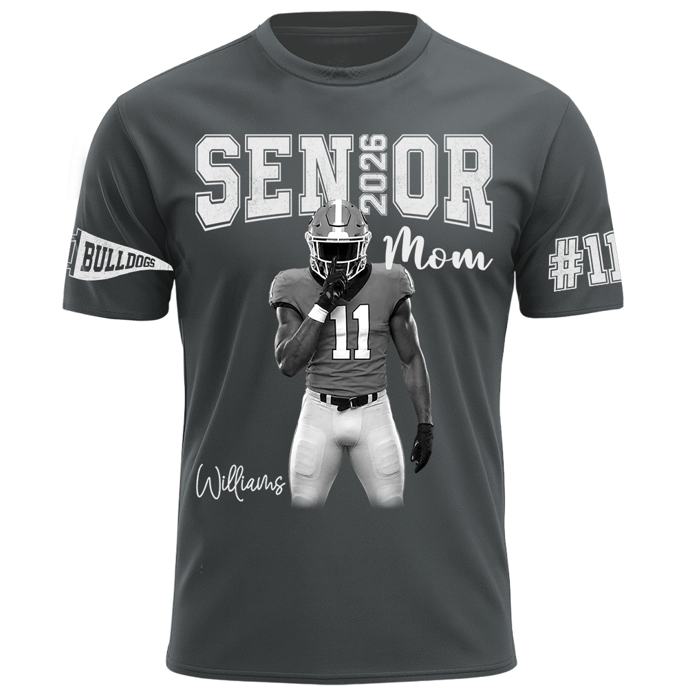 Custom Player Name and Number T-Shirt, Personalized Football Senior Mom Tee, Football Game Day Gift Na02 Hv01