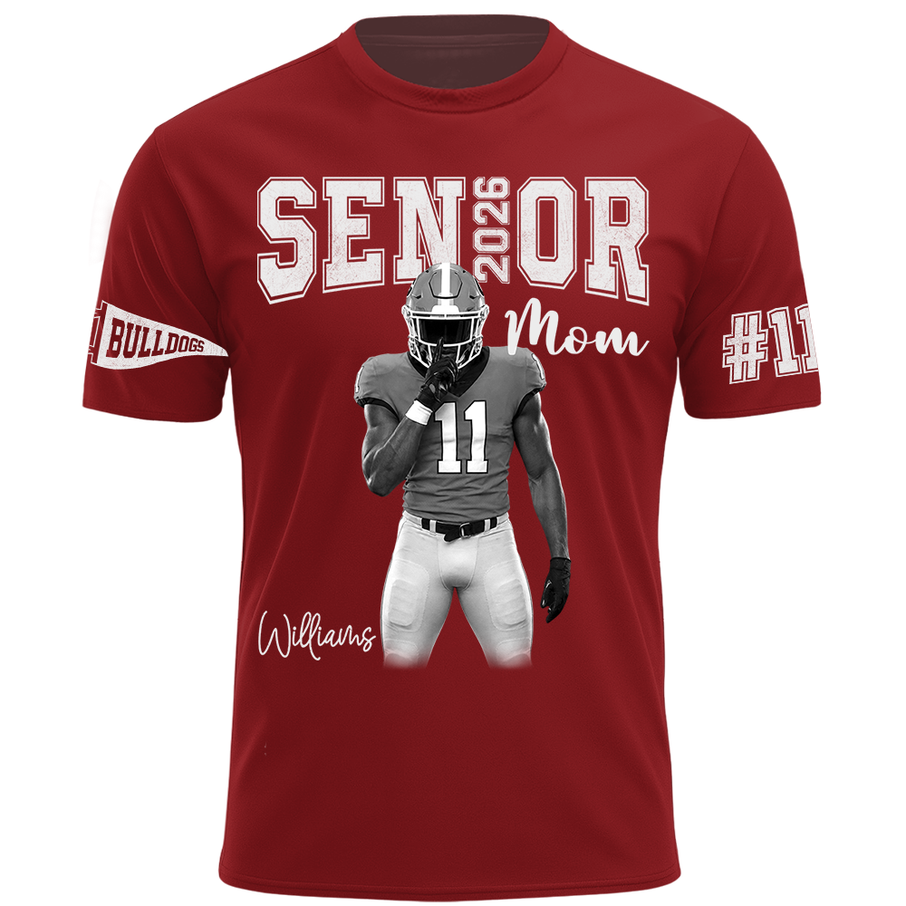 Custom Player Name and Number T-Shirt, Personalized Football Senior Mom Tee, Football Game Day Gift Na02 Hv01