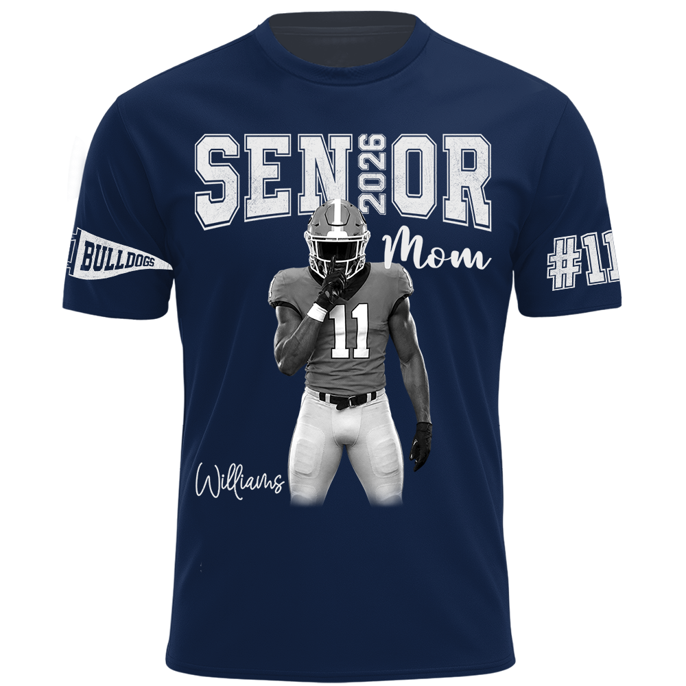 Custom Player Name and Number T-Shirt, Personalized Football Senior Mom Tee, Football Game Day Gift Na02 Hv01