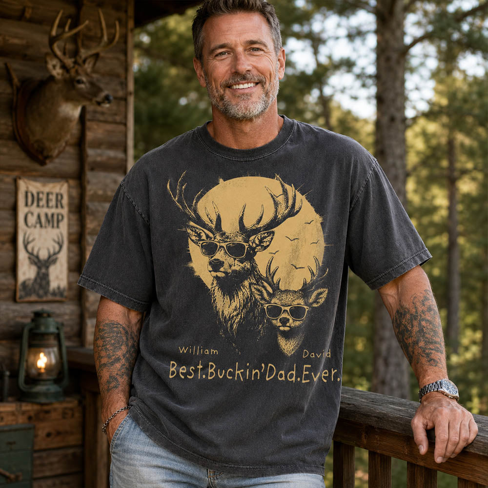 Personalized Best Buckin' Dad Ever T-Shirt Father Day Gifts for Dad Funny Papa Tshirt Cool Daddy Hunting Tee Vr2