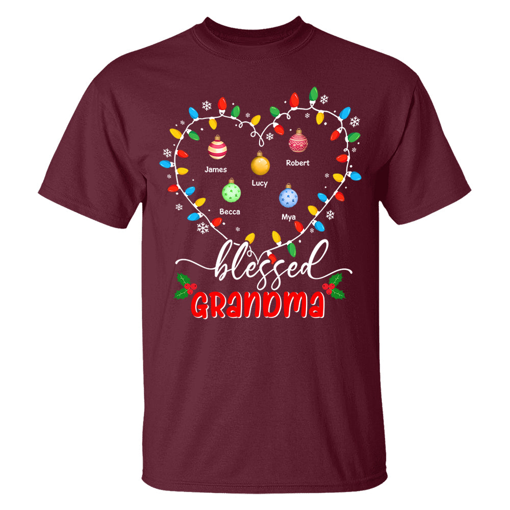 Blessed Grandma Christmas Lights - Personalized Custom T Shirt - Christmas, Loving, Funny Gift for Grandma/Nana/Mimi, Mom, Wife, Grandparent