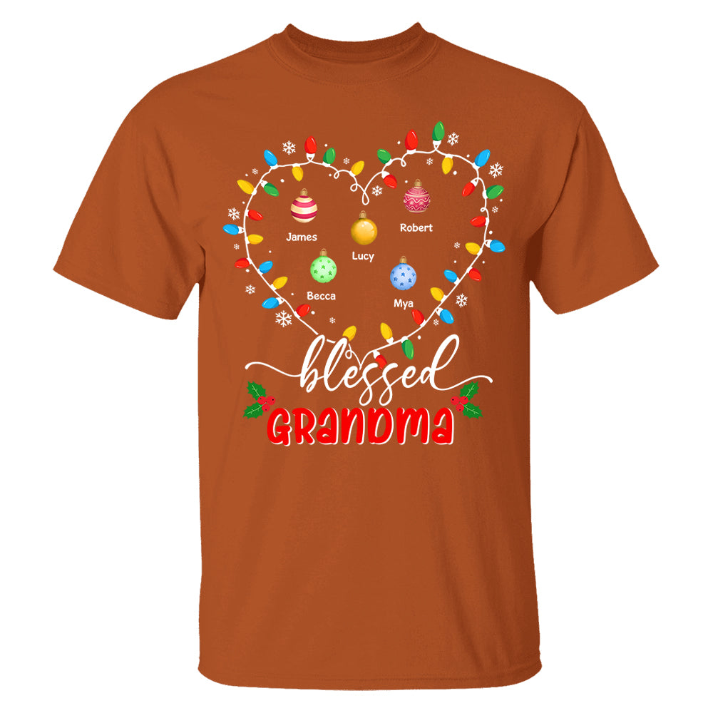 Blessed Grandma Christmas Lights - Personalized Custom T Shirt - Christmas, Loving, Funny Gift for Grandma/Nana/Mimi, Mom, Wife, Grandparent