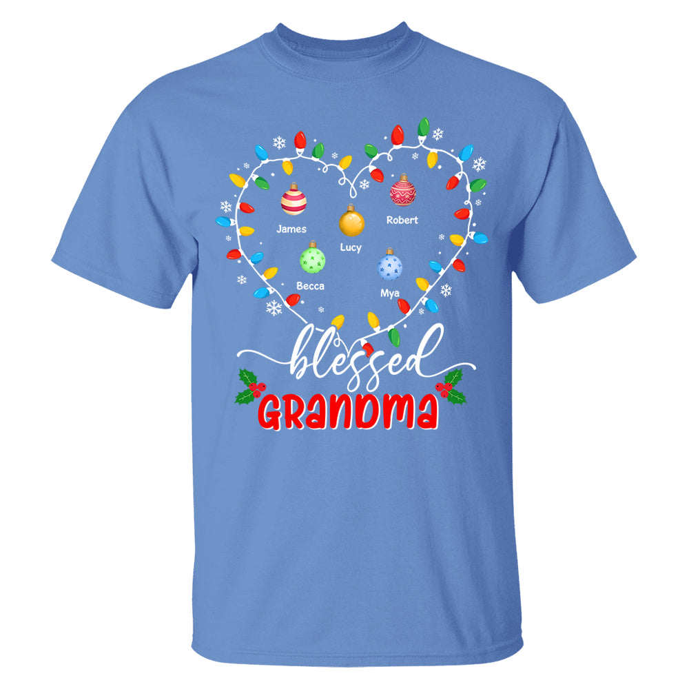 Blessed Grandma Christmas Lights - Personalized Custom T Shirt - Christmas, Loving, Funny Gift for Grandma/Nana/Mimi, Mom, Wife, Grandparent