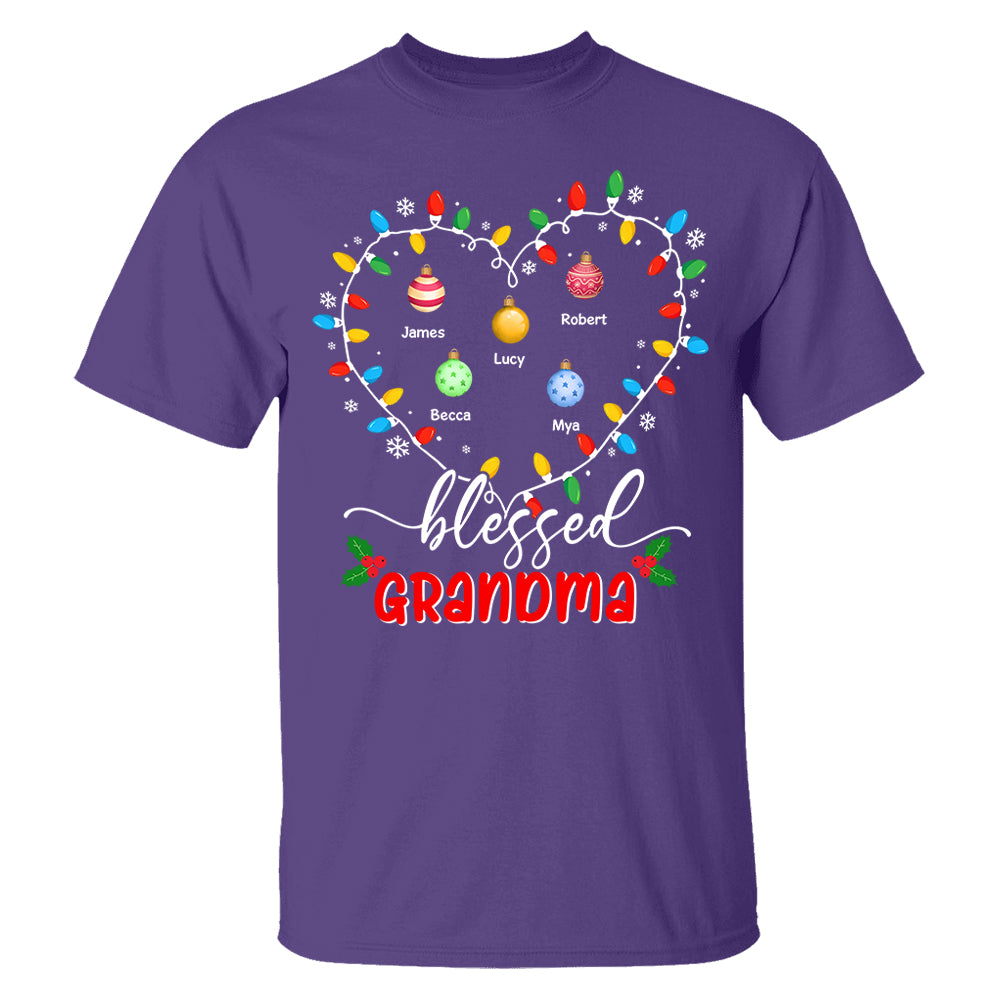 Blessed Grandma Christmas Lights - Personalized Custom T Shirt - Christmas, Loving, Funny Gift for Grandma/Nana/Mimi, Mom, Wife, Grandparent