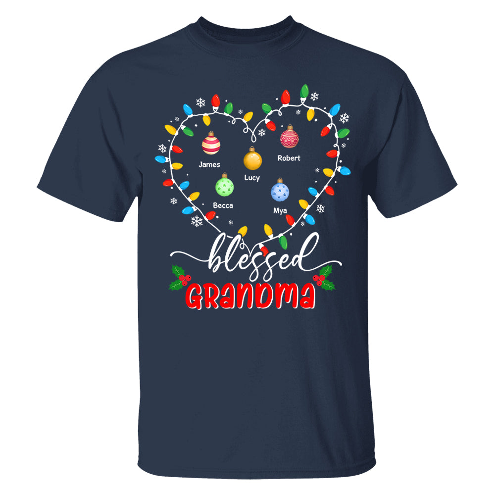 Blessed Grandma Christmas Lights - Personalized Custom T Shirt - Christmas, Loving, Funny Gift for Grandma/Nana/Mimi, Mom, Wife, Grandparent