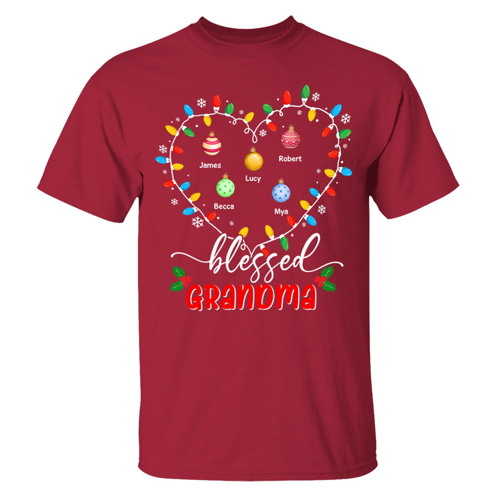 Blessed Grandma Christmas Lights - Personalized Custom T Shirt - Christmas, Loving, Funny Gift for Grandma/Nana/Mimi, Mom, Wife, Grandparent