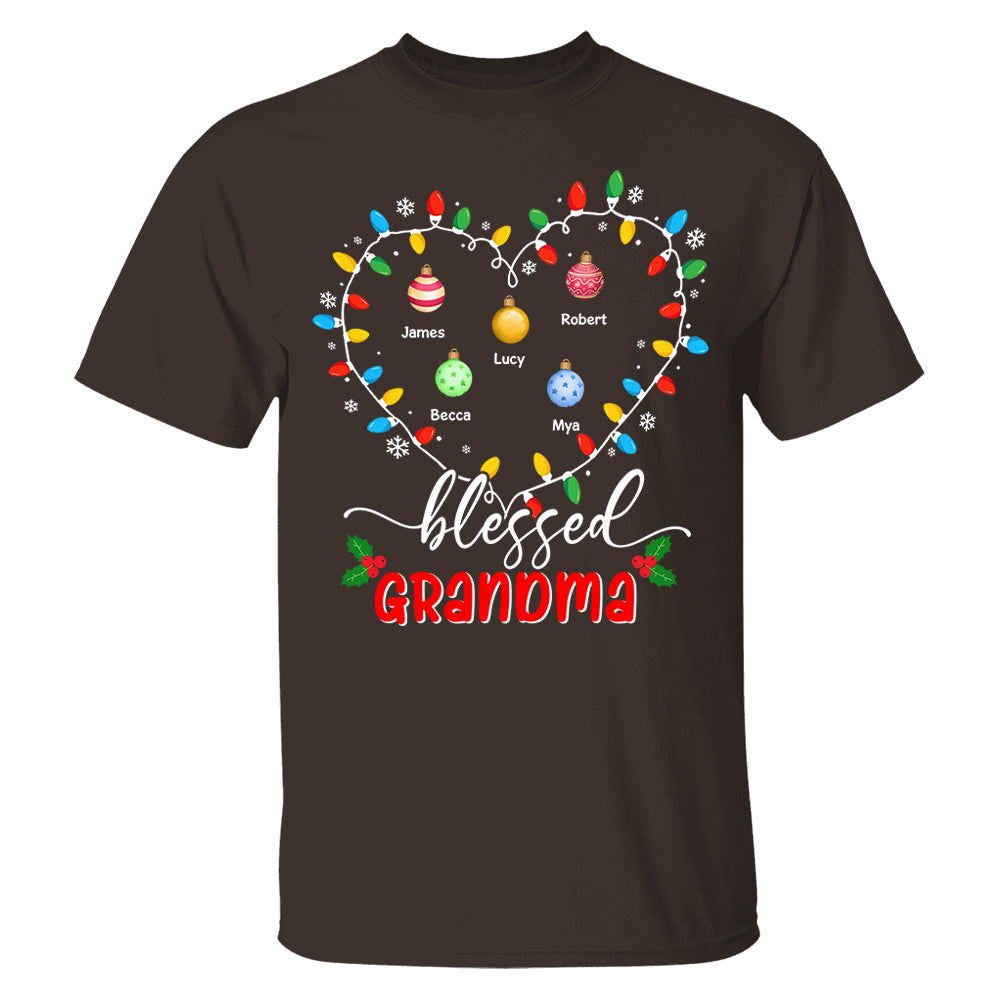 Blessed Grandma Christmas Lights - Personalized Custom T Shirt - Christmas, Loving, Funny Gift for Grandma/Nana/Mimi, Mom, Wife, Grandparent