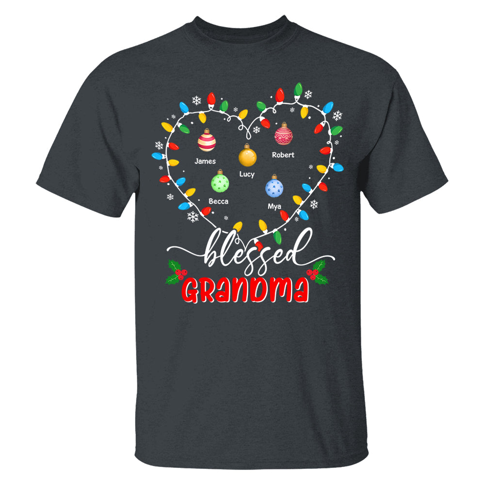 Blessed Grandma Christmas Lights - Personalized Custom T Shirt - Christmas, Loving, Funny Gift for Grandma/Nana/Mimi, Mom, Wife, Grandparent