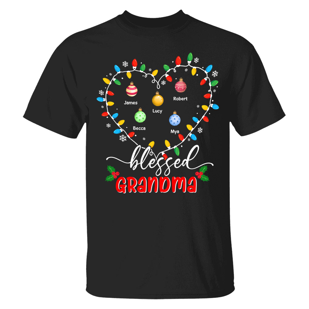 Blessed Grandma Christmas Lights - Personalized Custom T Shirt - Christmas, Loving, Funny Gift for Grandma/Nana/Mimi, Mom, Wife, Grandparent
