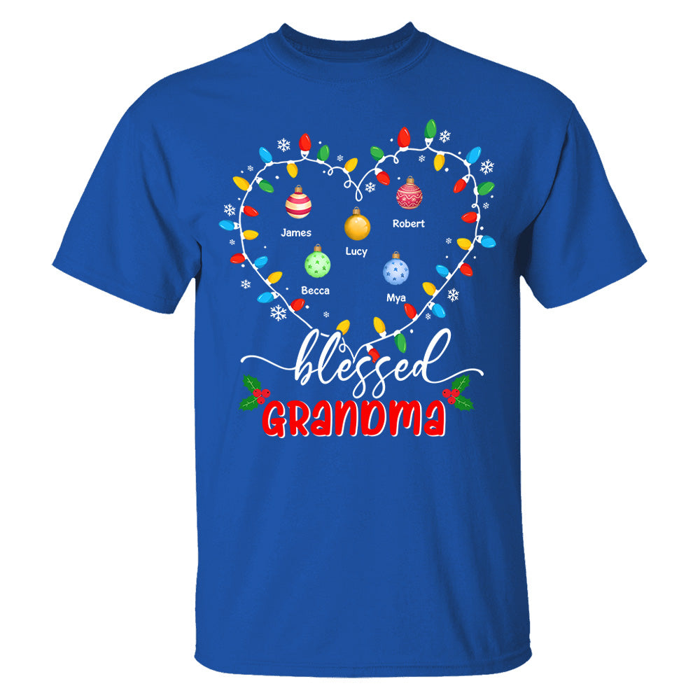 Blessed Grandma Christmas Lights - Personalized Custom T Shirt - Christmas, Loving, Funny Gift for Grandma/Nana/Mimi, Mom, Wife, Grandparent