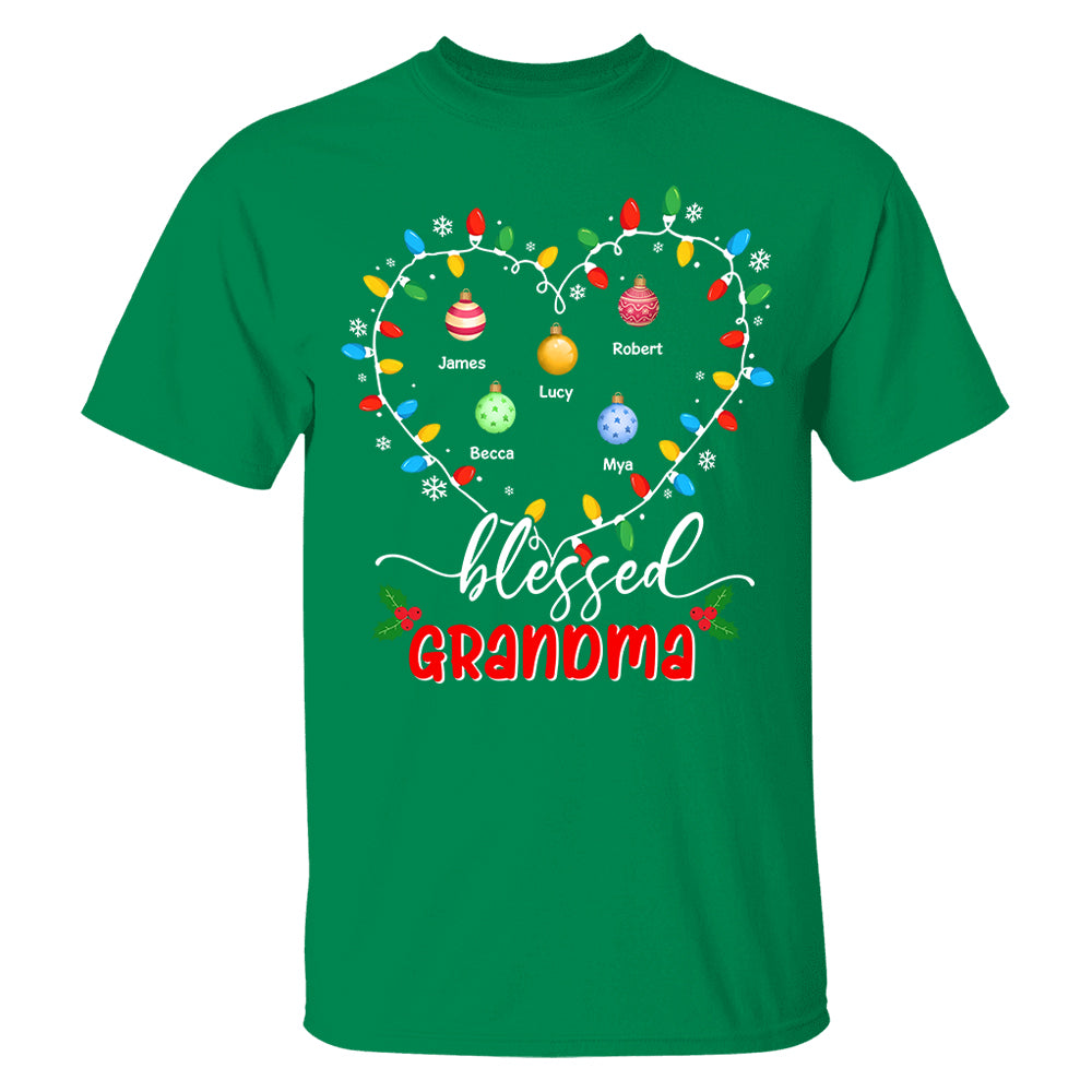 Blessed Grandma Christmas Lights - Personalized Custom T Shirt - Christmas, Loving, Funny Gift for Grandma/Nana/Mimi, Mom, Wife, Grandparent