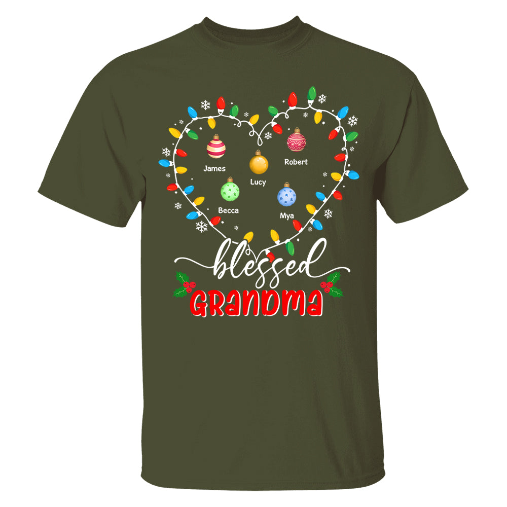 Blessed Grandma Christmas Lights - Personalized Custom T Shirt - Christmas, Loving, Funny Gift for Grandma/Nana/Mimi, Mom, Wife, Grandparent