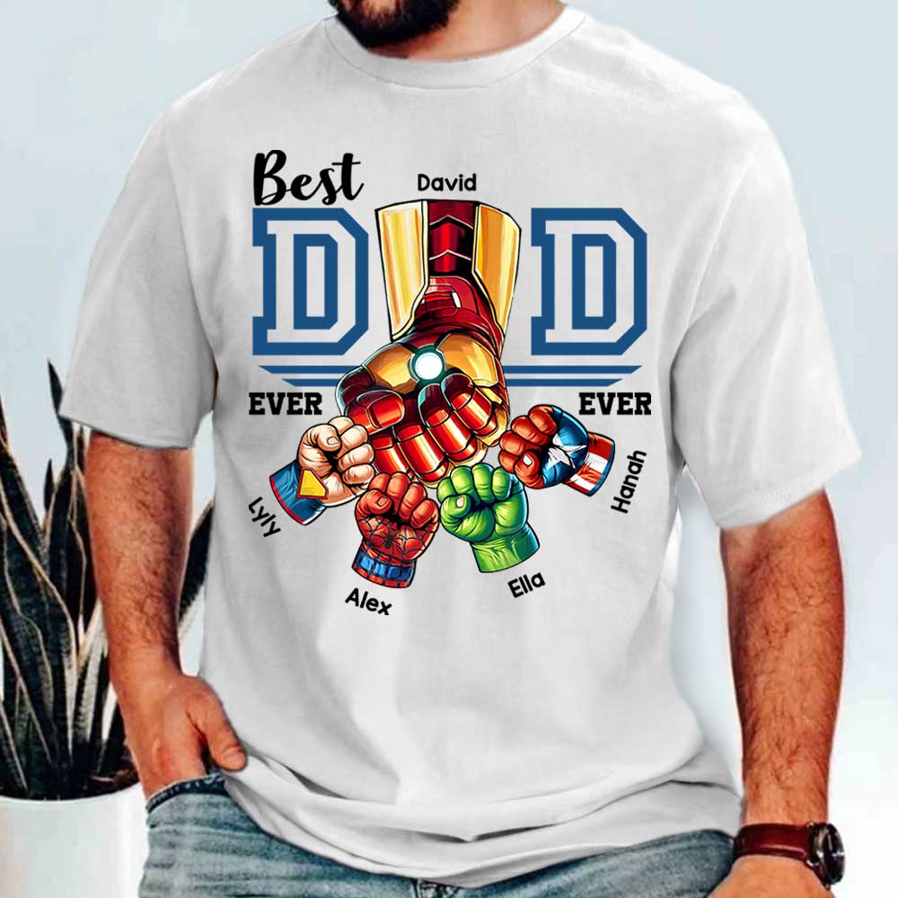 Best Dad Ever Personalized Shirt - Super Father's Day Fist Bump Custom Gift - Father's Day Best Dad Ever - Custom Name Hand Kid Names Gift