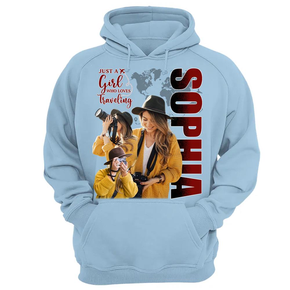 Just A Girl Who Loves Traveling – Custom Photo Vacation T-Shirt for Adventure Lovers Vr2 NA02 Hv01