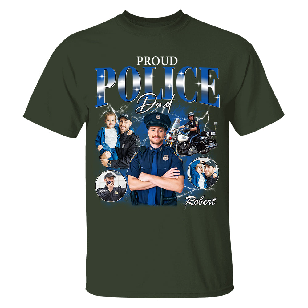 Proud Police Dad Custom Photo Bootleg Shirt Gift For Dad T1807 Do99