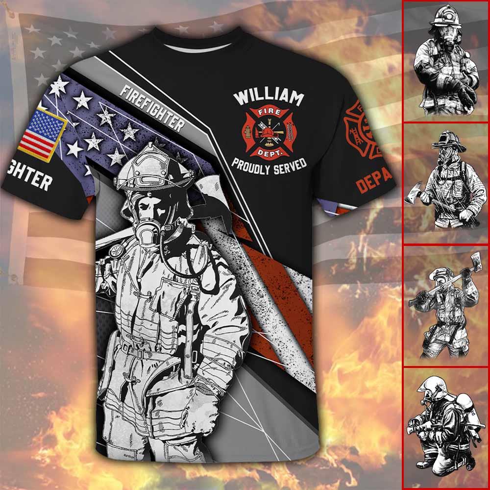 Personalized All Over Print Shirt Flag American Firefighter, Custom Fire Dept Gift For Firefighters  T1807 Nh00
