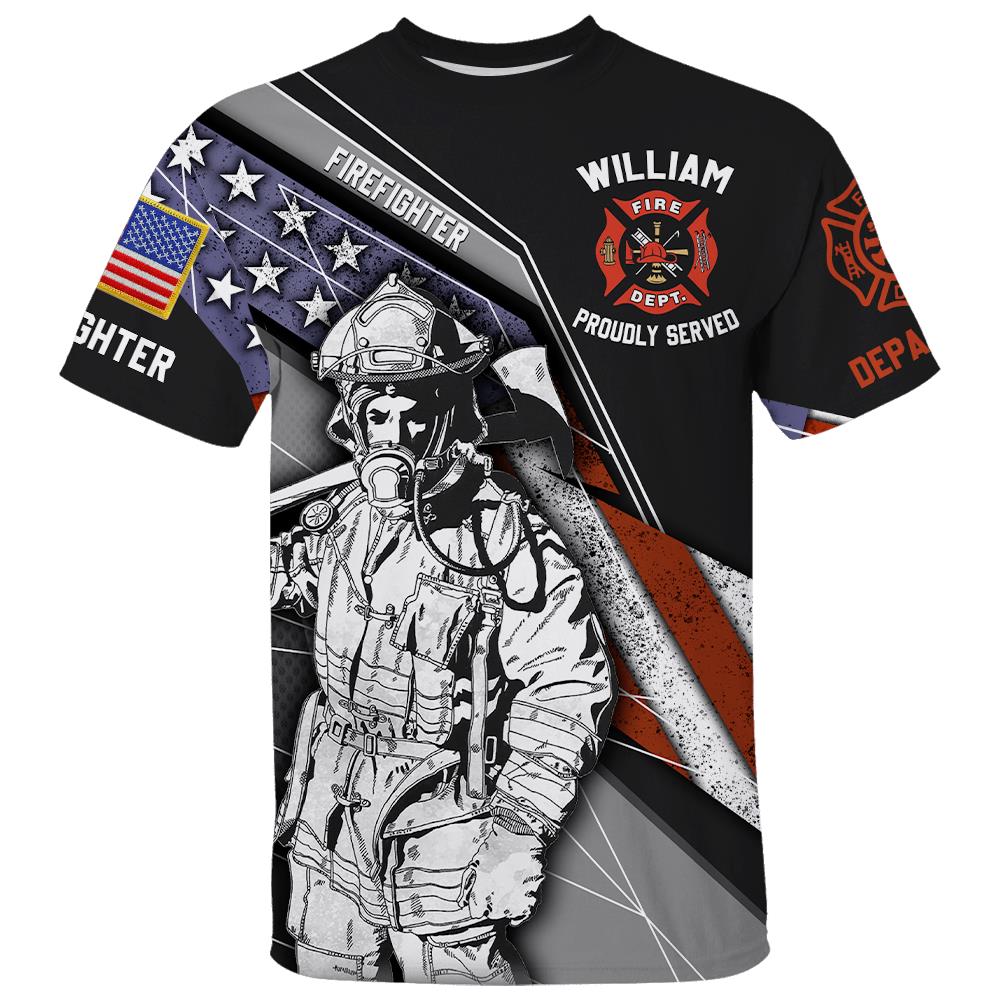 Personalized All Over Print Shirt Flag American Firefighter, Custom Fire Dept Gift For Firefighters  T1807 Nh00